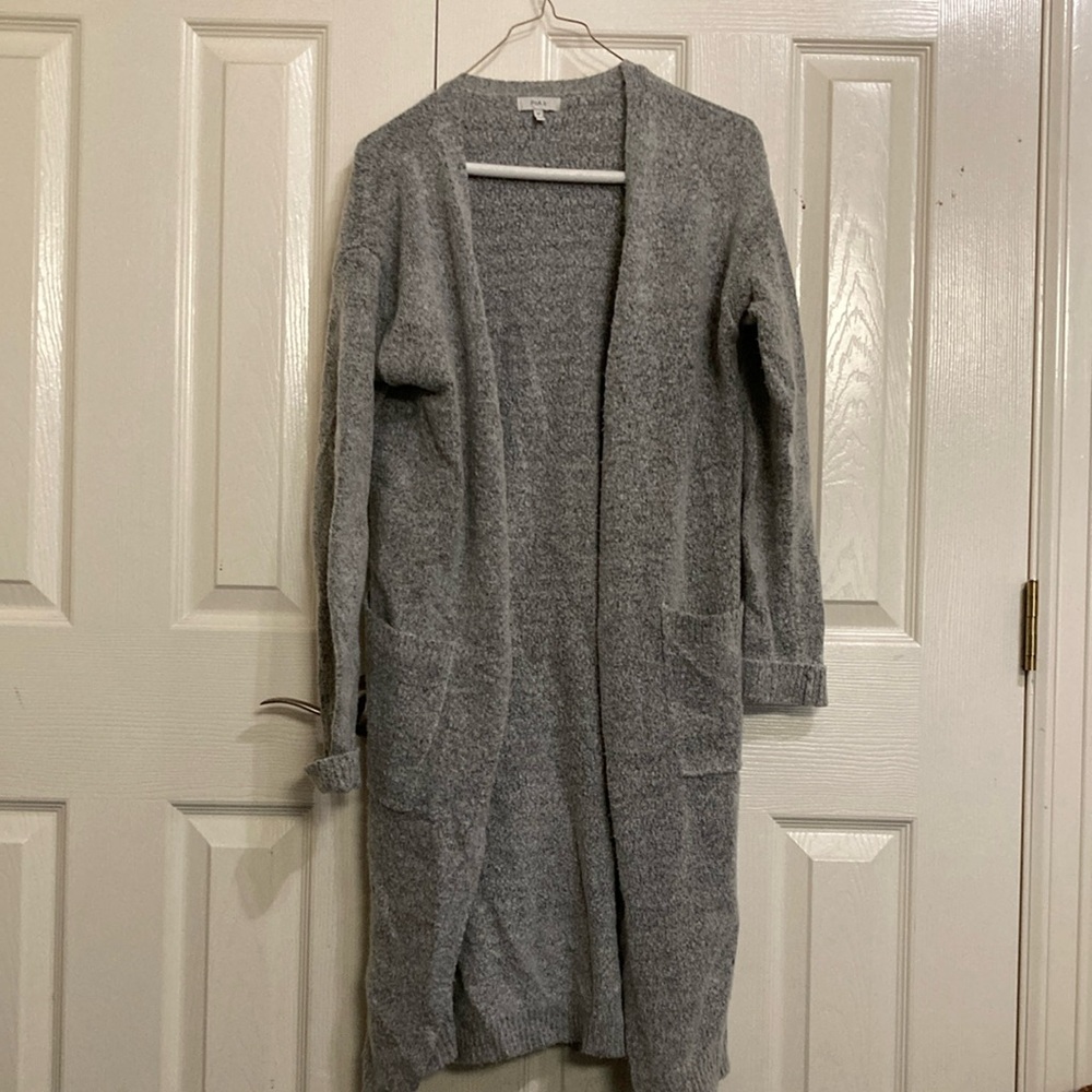 Gray Knit Cardigan Sweater Open Front